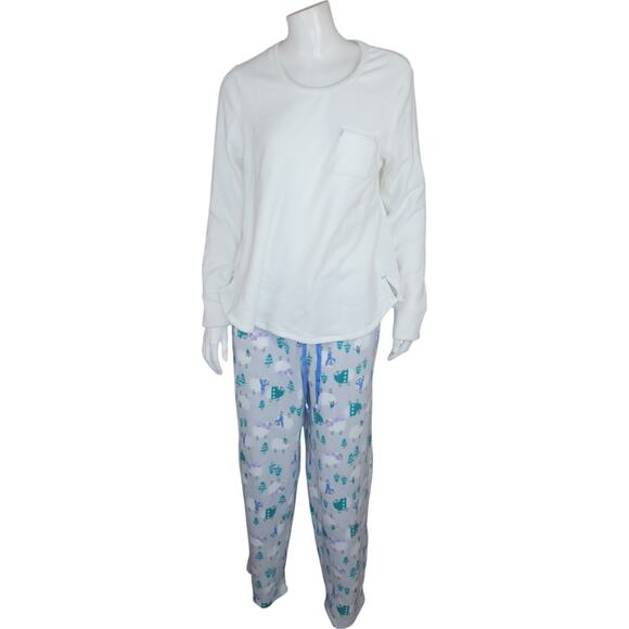 Cuddl Duds Regular Fleecewear with Stretch Pajama Set, Ivry/WollySheep Medium - Picture 1 of 16